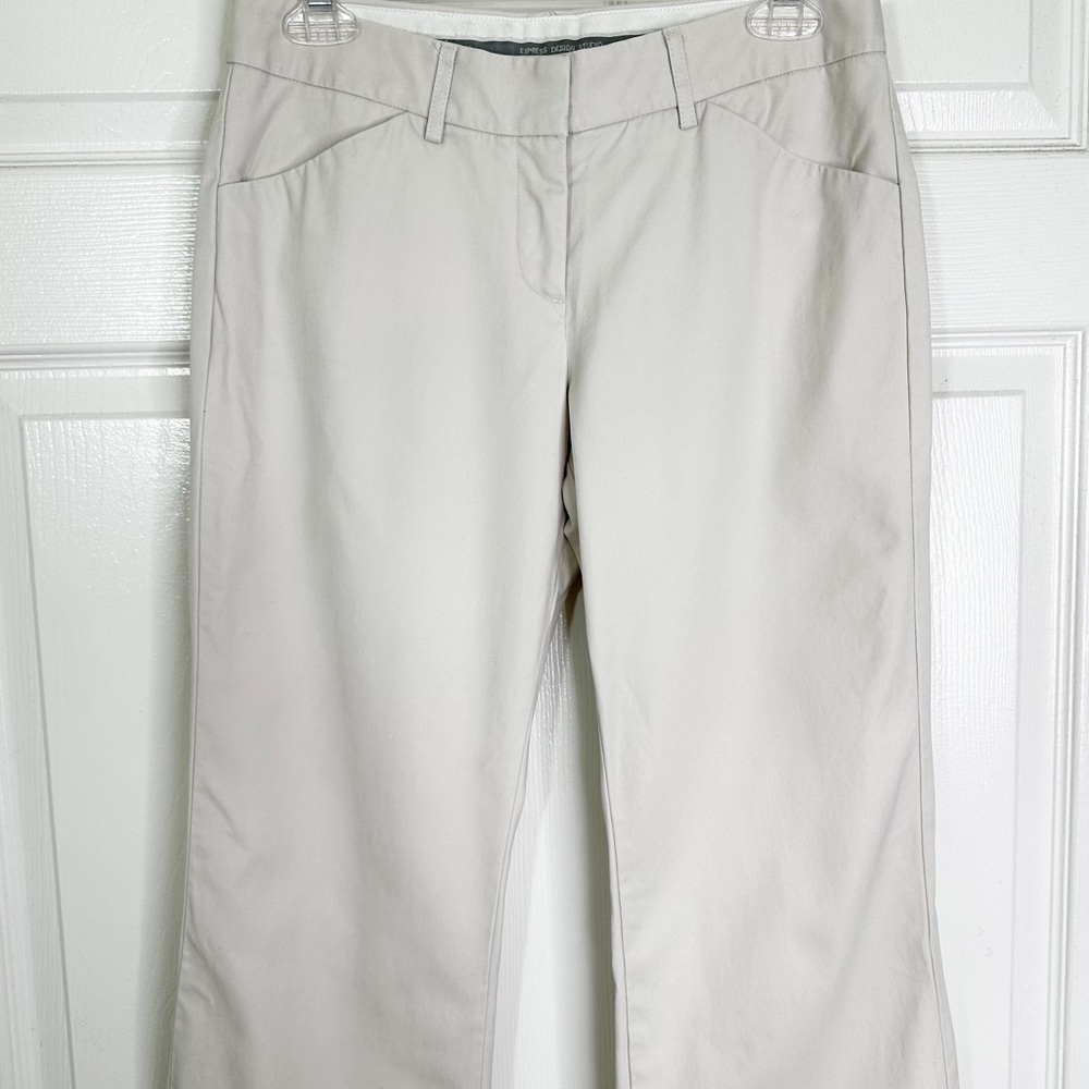 Express Editor Mid Rise Flare Leg Pants Trousers in Bone Women’s Sz 2R - Picture 3 of 10